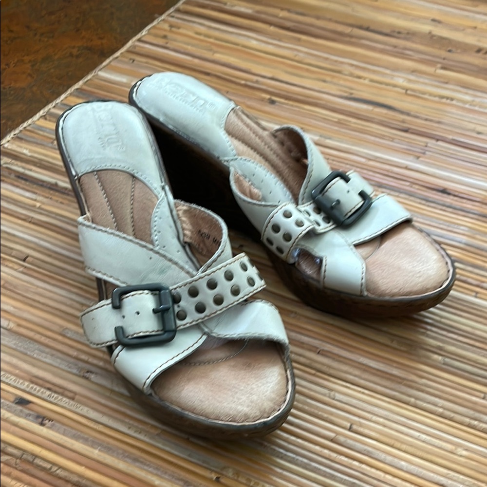 Born hand crafted cream color leather wedge sandal